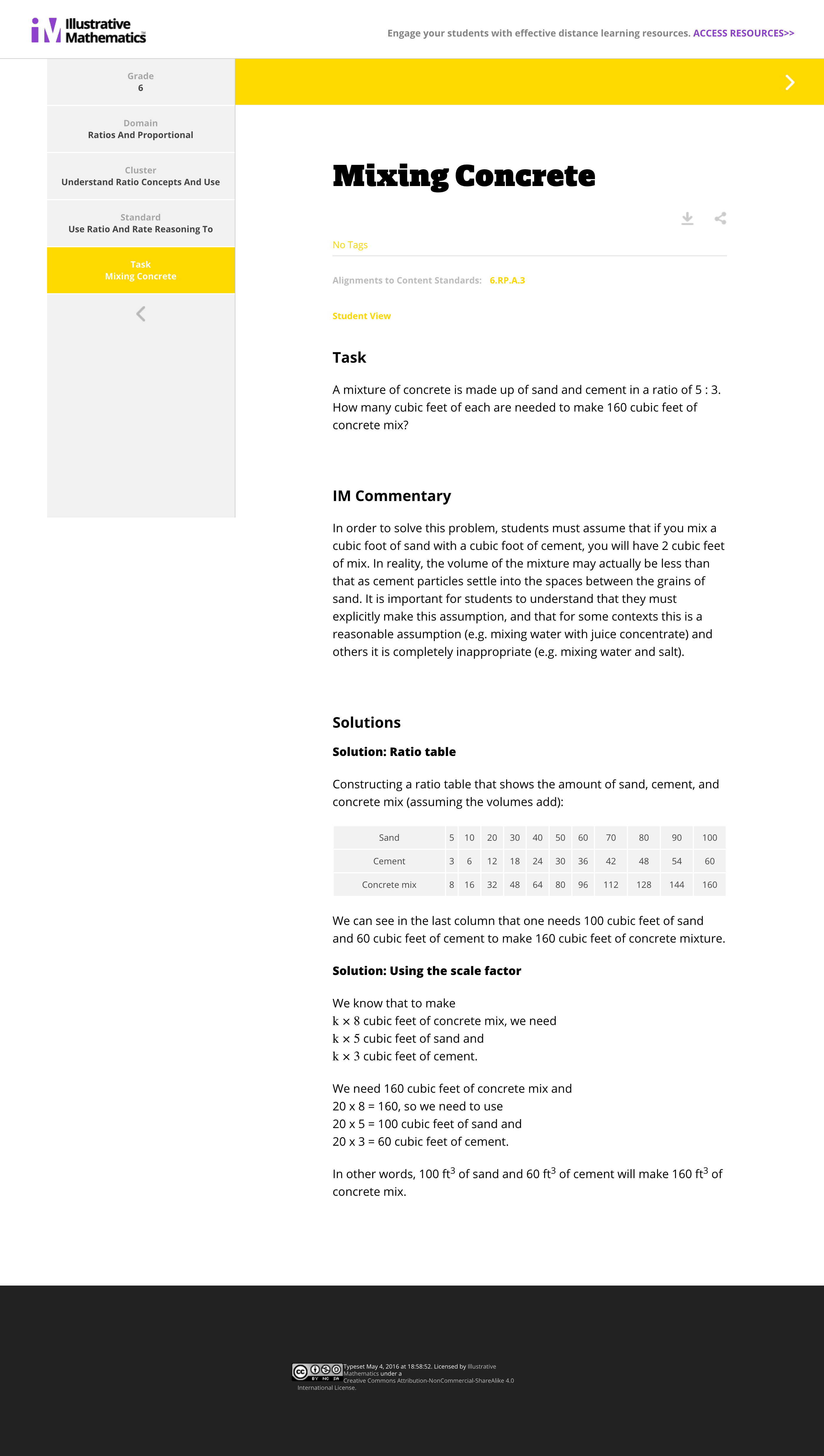 Illustrative Mathematics Task - Mixing Concrete