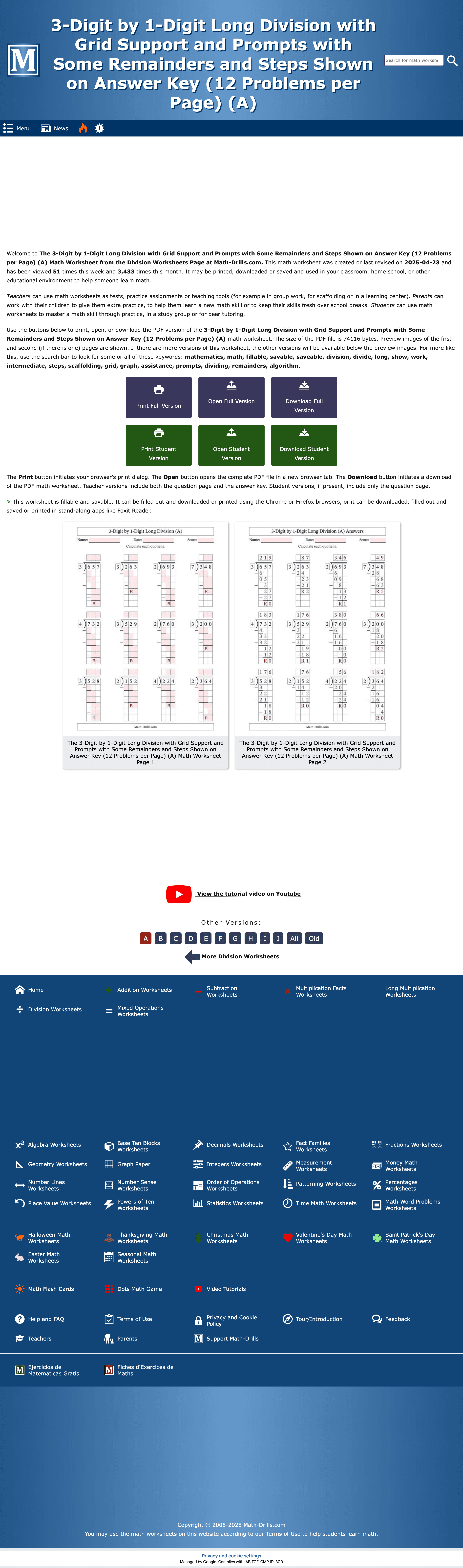 Math-Drills Long Division with Grid