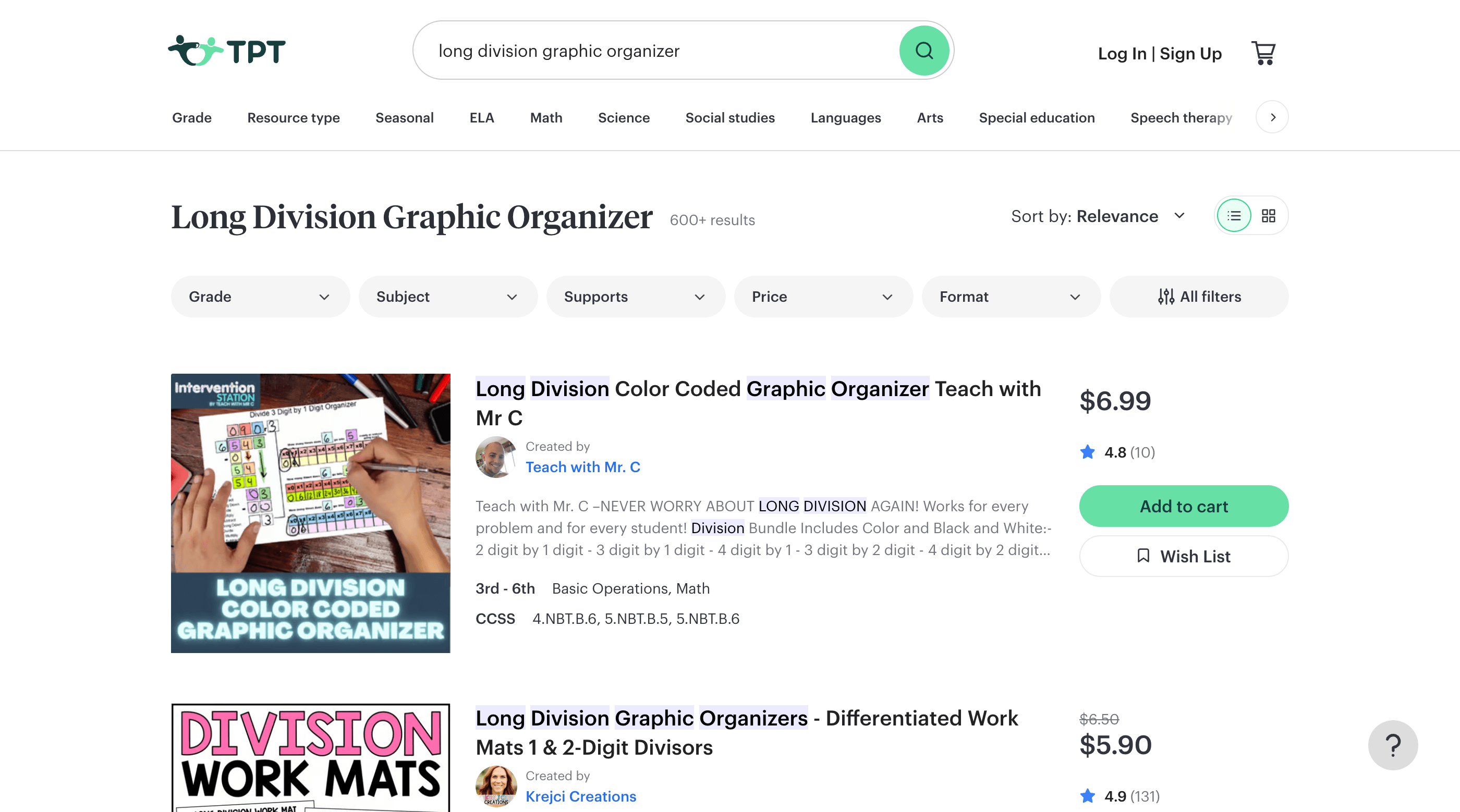 TPT Graphic Organizer for Long Division